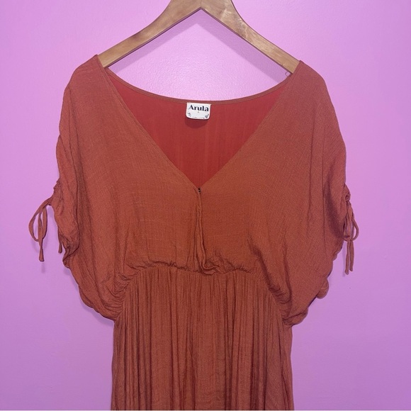 ARULA Dress Women's Size 1X Rust Orange Maxi Ruffle Hem Dolman Sleeves V-Neck - Picture 4 of 16